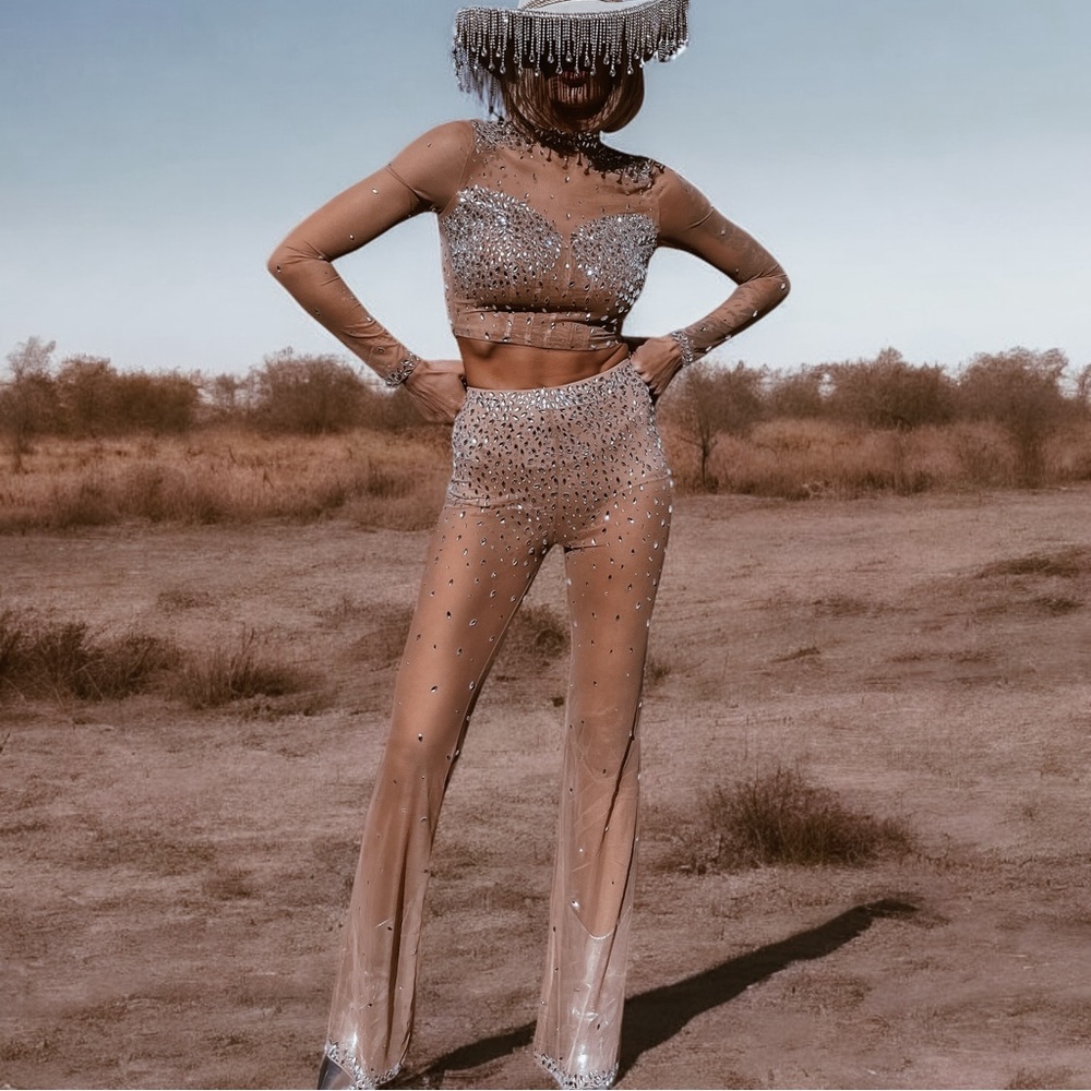 Diamond Embellished Nude Cowgirl Set Cowboy Carter Beyoncé Costume Festival Set